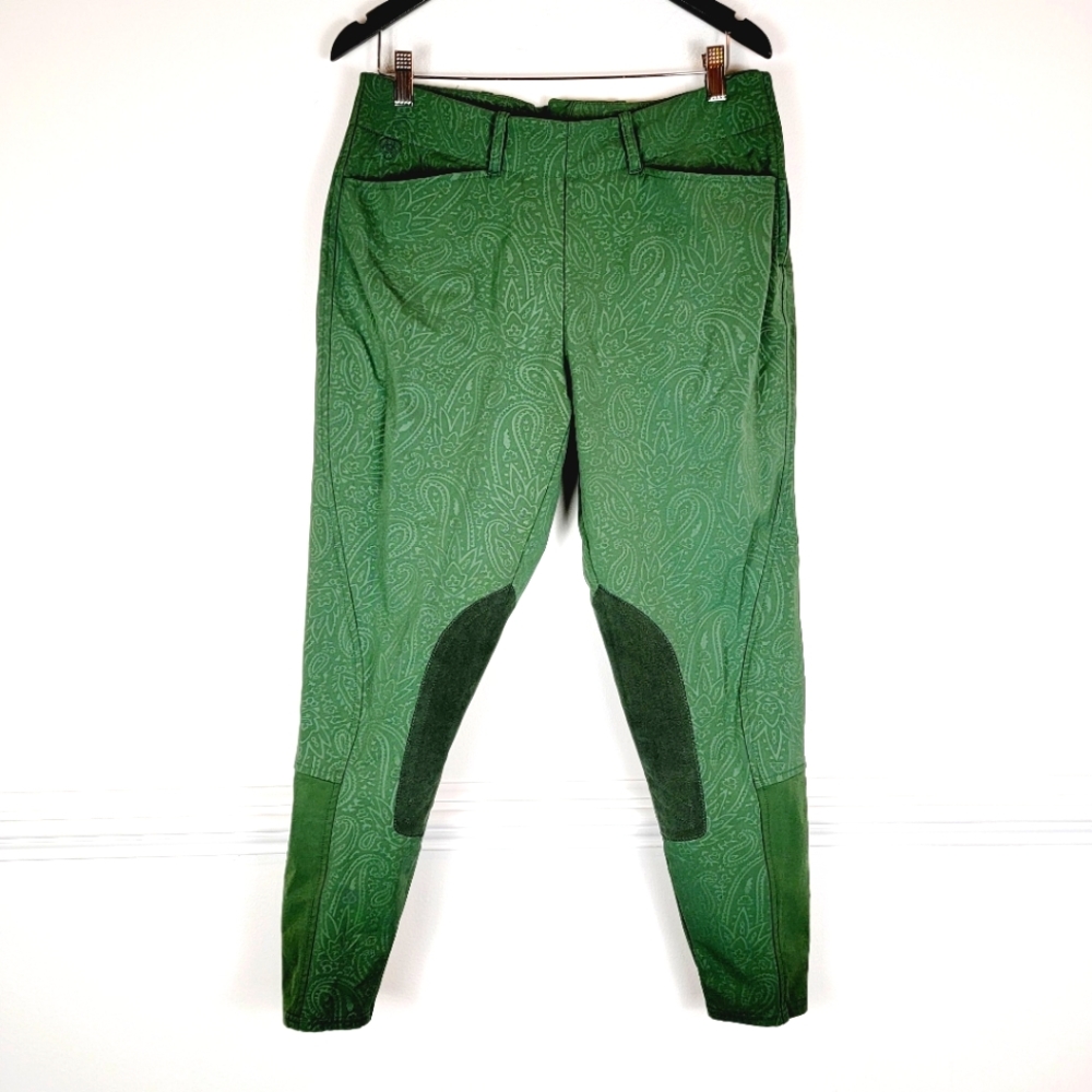 ARIAT Pro Series Green Paisley Embossed Breeches Size 32L    a1301